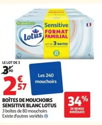 Auchan LOTUS Boîtes de mouchoirs sensitive blanc offre