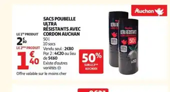 Auchan AUCHAN Sacs poubelle ultra résistants avec cordon offre