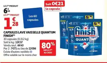 Auchan FINISH Capsules lave vaisselle quantum offre