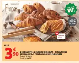 Auchan 2 croissants + 2 pains au chocolat + 2 chaussons aux pommes + 2 pains aux raisins pur beurre offre