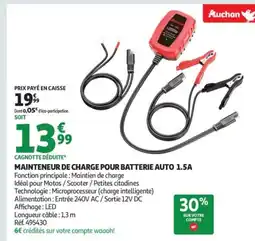 Auchan Mainteneur de charge pour batterie auto 1.5a offre