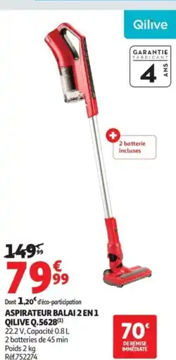 Auchan QILIVE Aspirateur balai 2 en 1 offre