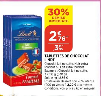 Bi1 Tablettes De Chocolat Lindt offre