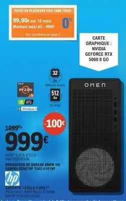 E.Leclerc ORDINATEUR DE BUREAU OMEN 16L GAMING DESKTOP T603-0101NF offre