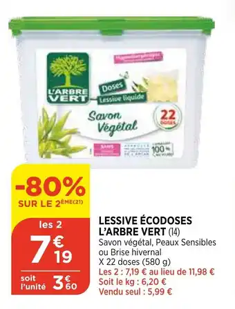 Bi1 Lessive écodoses L'Arbre Vert offre