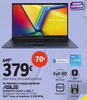 E.Leclerc Pc portable x1502za-bq1857w asus offre