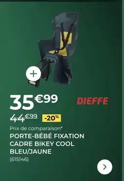 Feu Vert DIEFFE Porte-bébé fixation cadre bikey cool bleu/jaune offre