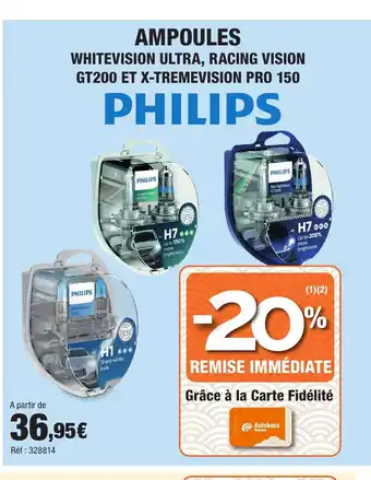 Autobacs PHILIPS Ampoules whitevision ultra, racing vision gt200 et x-tremevision pro 150 offre