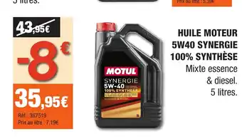 Autobacs Huile moteur 5w40 synergie 100% synthèse offre