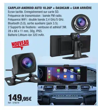 Autobacs Carplay-android auto 10.26p + dashcam + cam arrière offre