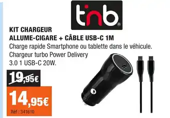 Autobacs Kit chargeur allume-cigare + câble usb-c 1m offre