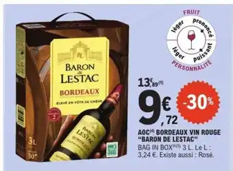 E.Leclerc AOC BORDEAUX VIN ROUGE 'BARON DE LESTAC' offre