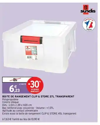 Intermarché Boite De Rangement Clip & Store 27L Transparent offre