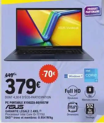 E.Leclerc PC PORTABLE X1502ZA-BQ1857W offre