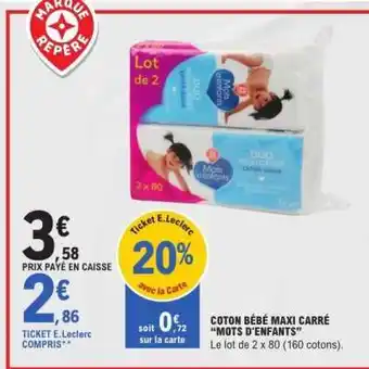 E.Leclerc Coton Bébé Maxi Carré 'Mots d'Enfants' offre