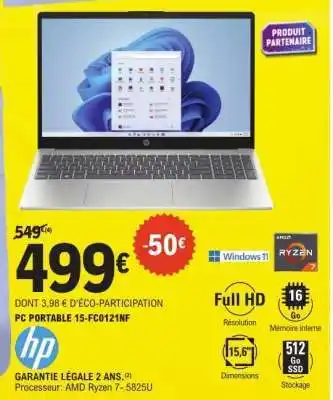 E.Leclerc PC PORTABLE 15-FC0121NF offre