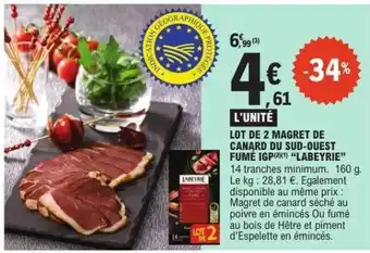 E.Leclerc LOT DE 2 MAGRET DE CANARD DU SUD-OUEST FUME IGP LABEYRIE offre