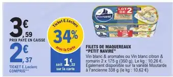 E.Leclerc Filets de Maquereaux 'Petit Navire' offre
