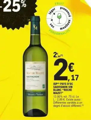 E.Leclerc IGP Pays d'Oc Sauvignon Vin Blanc Roche Mazet offre