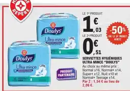 E.Leclerc Serviettes Hygiéniques Ultra Mince 'Doulys' offre