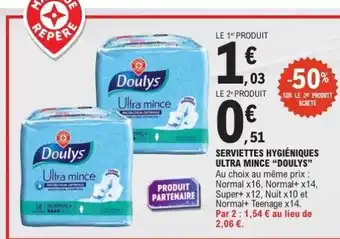 E.Leclerc Serviettes Hygiéniques Ultra Mince 'Doulys' offre