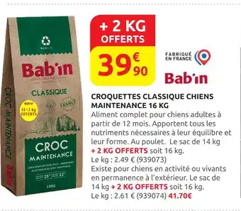 Rural Master BAB'IN Croquettes classique chiens maintenance offre