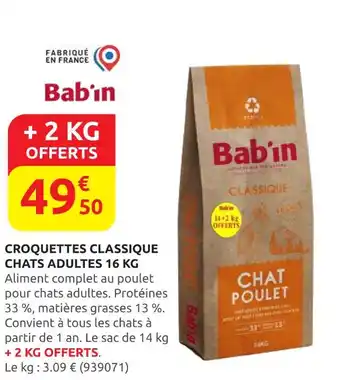 Rural Master Bab'in Croquettes Classique Chats Adultes offre