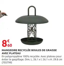 Rural Master Mangeoire recyclée boules de graisse avec plateau offre