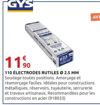 Rural Master GYS 110 électrodes rutiles Ø 2.5 mm offre