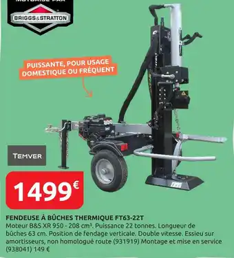 Rural Master TEMVER Fendeuse à bûches thermique FT63-22T offre