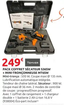 Rural Master Temver Pack Coffret Sécateur S36SW + Mini-Tronçonneuse MT6SW offre