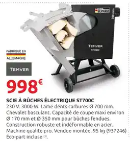 Rural Master TEMVER Scie à bûches électrique ST700C offre