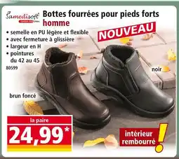 Norma Bottes fourrées pour pieds forts homme brun foncé offre