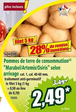 Norma Pommes de terre de consommation Marabel/Artemis/Osiris selon arrivage offre