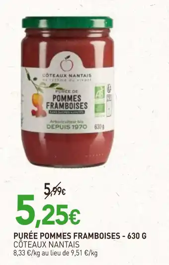 naturéO CÔTEAUX NANTAIS Purée pommes framboises - 630 g offre
