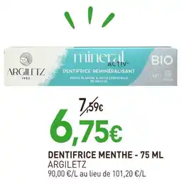 naturéO ARGILETZ Dentifrice menthe - 75 ml offre
