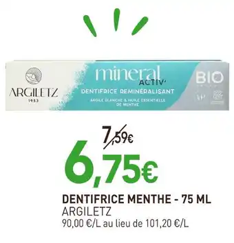 naturéO ARGILETZ Dentifrice menthe - 75 ml offre