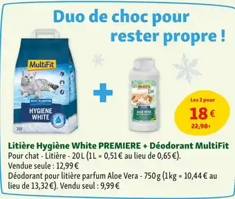Maxi Zoo MultiFit Litière Hygiène White PREMIERE + Déodorant MultiFit offre
