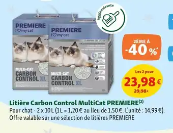 Maxi Zoo PREMIERE Litière Carbon Control MultiCat XL offre