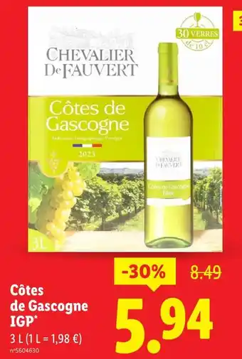 Lidl CHEVALIER DE FAUVERT Côtes de Gascogne IGP offre