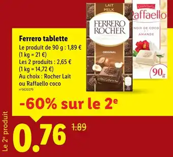Lidl Ferrero Ferrero tablette offre