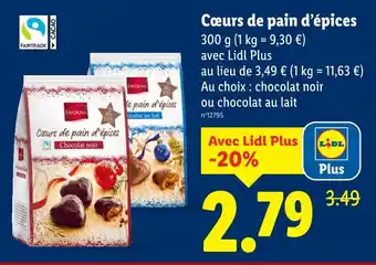 Lidl FAVORINA Cœurs de pain d’épices chocolat noir offre