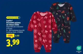 Lidl LUPILU Ensemble pyjama en velours bébé offre