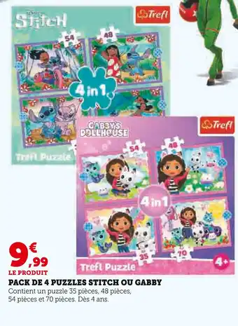 Super U Trefl Pack de 4 puzzles Stitch ou Gabby offre