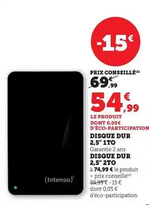 Hyper U Intenso - disque dur 2,5 1to offre