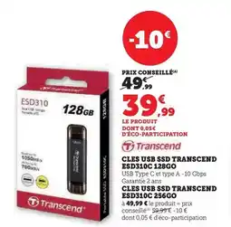 Hyper U Transcend - cles usb ssd esd310c 128go offre