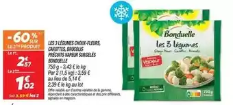 Netto Bonduelle - les 3 légumes choux fleurs, carottes brocolis perceits vapeur surgelés offre