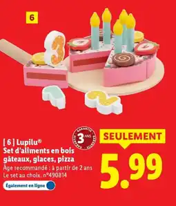 Lidl Lupilu set d'aliments en bois gâteaux, glaces, pizza offre