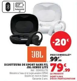 Super U Ecouteurs de sport sans fil jbl sense lite offre