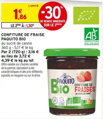 Intermarché Express PAQUITO BIO Confiture de fraise offre